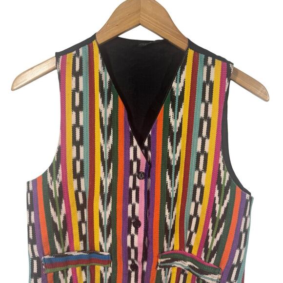 XESSORIUM Vest Size M/L Rainbow Aztec Cotton Hand Made Button Up Festival Boho - Picture 3 of 8